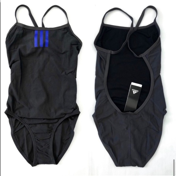 NEW Adidas Gray Solid Three Stripes C-Back One Piece Swimmer Waterpolo - Picture 8 of 8